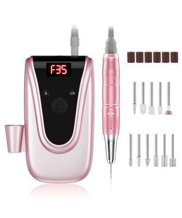 Professional Rechargeable 35000 rpm Nail Drill, Portable Electric Nail Drill E file Electric Nail File for Acrylic, Gel Nails, Manicure Pedicure Polishing Shape Tools with 11Pcs Nail Drill Bits rose gold