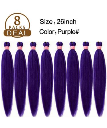 AQINBEL 26 Inch Purple Pre-Stretched Braiding Hair - 8 Bundles | Itch-Free Synthetic Fiber Crochet Twist Braids | Yaki Texture Extensions - Buy Online on GoSupps.com