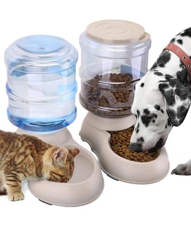 2 Pack Automatic Cat Feeder and Water Dispenser in Set with Pet Food Mat for Small Medium Dog Pets Puppy Kitten Big Capacity 1 Gallon x 2 (2 Pack No Mat)
