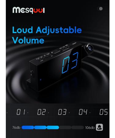 Mesqool Digital Projection Alarm Clocks for Bedrooms Large LED Display 180° Rotatable Projector 5 Level Dimmer USB - Blue Digits & Blue Projection - Buy Online on GoSupps.com