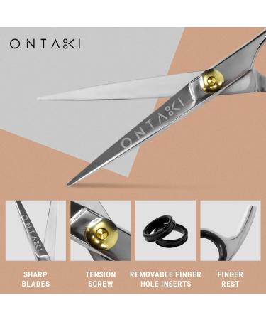 ONTAKI Professional Hair Cutting Scissors Thinning Shears Kit - Japanese Steel Hair Shears Set for Men & Women - Includes Comb & Pouch - Razor Edge Barber Scissors - Silver - Buy Online on GoSupps.com