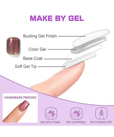 ZEYER Luxury Crystal Gradient Glitter Short Square Press on Nails | Reusable Semi-Transparent Acrylic 24 Nail Kit - French Rose Red - Buy Online on GoSupps.com