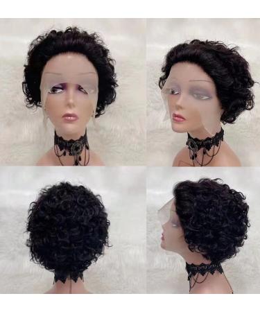Pixie Cut Short Curly Lace Front Wig - Brazilian Virgin Human Hair 6 Inch, 180% Density - Pre Plucked for Black Women | 1B Color - Buy Online on GoSupps.com