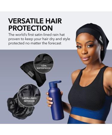 Hairbrella Lite Women's Rain Hat - Waterproof Hair Protection | Adjustable Strap | Packable Black Classic - Buy Online on GoSupps.com