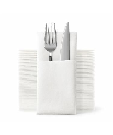 JEBBLAS Disposable Cloth Like Napkins Built-in Flatware Pocket Wedding Party Linen Feel White Napkin Prefolded for Silverware 50 Count 50 Pack - Buy Online on GoSupps.com