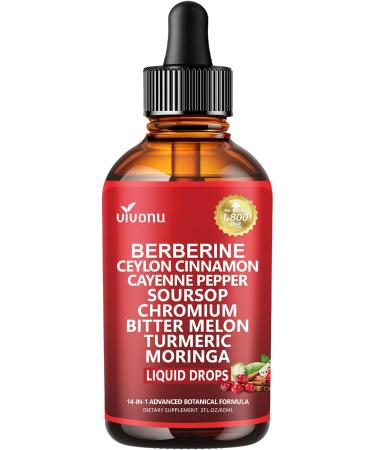 14-in-1 Berberine with Ceylon Cinnamon Supplement Liquid Drops, 1800mg + 30:1 Liposomal Tech with Cayenne Pepper, Soursop, Chromium, Bitter Melon, Turmeric, Moringa, Gymnema, Glucomannan, GLP Support 2 Fl Oz (Pack of 1) - Buy Online on GoSupps.com
