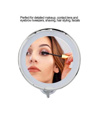 8 Inch Adjustable Suction Cup Makeup Mirror 10X Magnification with LED Light - Cordless Bathroom Mirror for Home Makeup - Ideal for Women and Men - Buy Online on GoSupps.com