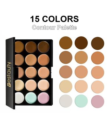 Bestauty Color Correcting Concealer Palette - 15 Colors Multi-Use Makeup Kit with Sponge Puff and Brush - Buy Online on GoSupps.com