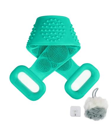 Silicone Body Scrubber Bath Body Brush for Shower Exfoliating Dual Side Scrubby Buddy New Version 2020 Easy to Clean Long Hygienic Washer for Men and Women Deep Cleaning Massage Scrubbers (Green)