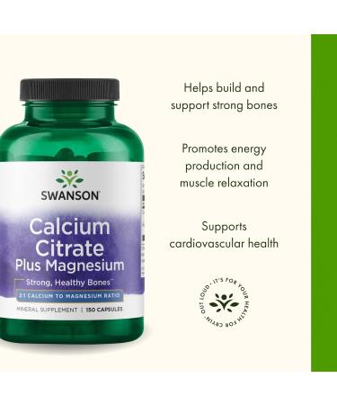 Swanson Calcium Citrate Plus Magnesium - Mineral Supplement Promoting Strong Bones, Energy Production, & Muscle Relaxation - May Support Cardiovascular Health - (150 Capsules) - Buy Online on GoSupps.com
