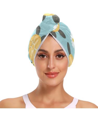 Turtle Daisy Hair Towel 2 Pack Super Absorbent Hair Drying Towel Quick Dry Hair Turbans Head Towel with Button Twisty Wrap for Women Girls
