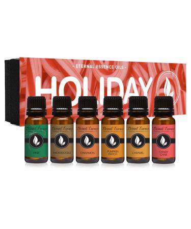 Holiday Gift Set of 6 Premium Grade Fragrance Oils - Candy Cane, Pine, Pumkin Patch, Cinnamon, Caramel, Snickerdoodle - 10Ml - Scented Oils