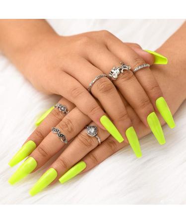 Sethain Glossy Coffin False Nails Blue Ballerina Fake Nails Long Full Cover Pure Press on Nail for Women and Girls (Yellow) - Buy Online on GoSupps.com