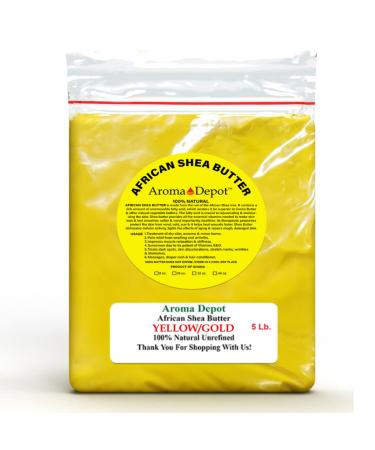 Raw African Shea Butter 5 lb. Yellow Grade A 100% Pure Natural Unrefined Fresh Moisturizing  Ideal for Dry and Cracked Skin. Can be use in Body  Hair and Face. Gold / Yellow