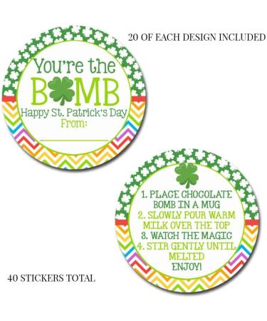 You're The Bomb Shamrock Themed Happy St. Patrick's Day Hot Cocoa Bomb Sticker Labels  Total of 40 2 Circle Stickers (20 sets of 2) by AmandaCreation - Buy Online on GoSupps.com