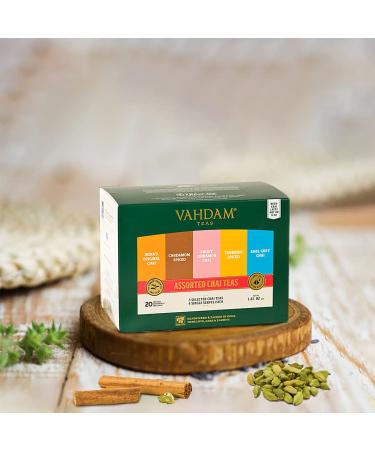 VAHDAM Chai Tea Sampler - 20 Assorted Tea Bags - Cardamom, Cinnamon, Turmeric Masala Chai - Tea Variety Pack - Tea Gift Set - Buy Online on GoSupps.com