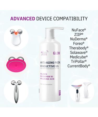 Absonic Glow Microcurrent Conductive Gel - Anti-Aging Serum Enriched with Hyaluronic Acid Collagen Niacinamide B3 for Facial LED RF & Nuface Devices - 8.5oz Bottle - Made in USA - Buy Online on GoSupps.com