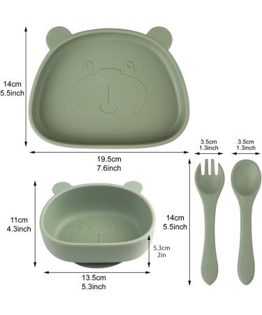 Suction Baby Plate and Bowl Set with Fork and Spoon | Silicone Baby Led Weaning Supplies for Toddler Self Feeding | BPA Free | Dishwasher and Microwave Safe | Olive - Buy Online on GoSupps.com