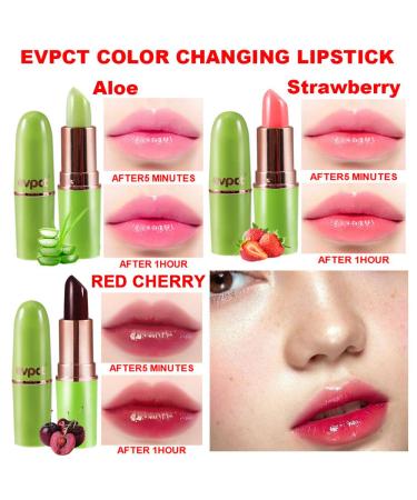 3Pcs Aloe Vera Strawberry Red Cherry Lip Color Changing Lipstick Set | Green Magic PH Lipstick Tinted Lip Balm Gloss Makeup Set for Women - Buy Online on GoSupps.com
