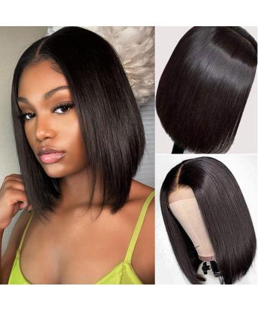 Vallbest Bob Wigs Human Hair 4x4 Lace Closure Wigs for Black Women Brazilian Virgin Straight Bob Lace Front Human Hair Wigs 150% Density Pre Plucked Hairline with Baby Hair 14Inch 4x4 bob wig 14 Inch