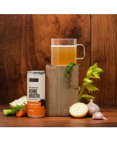 Broya Classic Beef Bone Broth | Premium 100% Grass Fed Beef with Collagen Protein | Paleo Keto and Gluten-Free | Perfect for Sipping Soup and Cooking Stock | (6 Cans) CLASSIC BEEF 237 ml (Pack of 6) - Buy Online on GoSupps.com