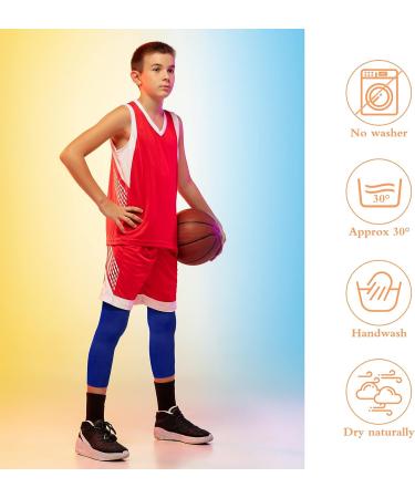 Kids Long Compression Leg Sleeves - 4 Pairs Non Slip UV Protection for Basketball, Running, Sports - Boys & Girls Youth Size (Black/White/Blue/Green) - Buy Online on GoSupps.com
