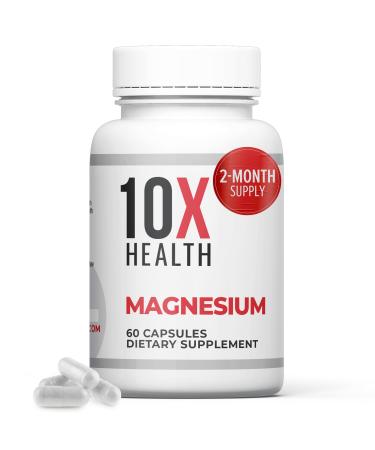 10X Health Magnesium Supplements - High-Absorption Magnesium Citrate for Sleep Muscle & Nerve Support Cardiovascular & Heart Health - 60 Capsules