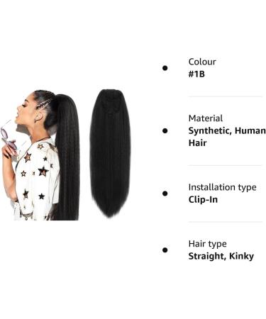 Kinky Straight Ponytail Extension for Black Women Yaki Straight Ponytails Synthetic Hair Extensions 28 Inch (1B Black) 28 inches #1B - Buy Online on GoSupps.com