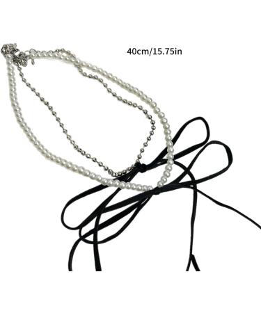 Oralgos Vintage Bowknot Necklace - Elegant Double-Layer Pearl Choker | Aesthetic Collarbone Chain Fashion Jewelry - Buy Online on GoSupps.com