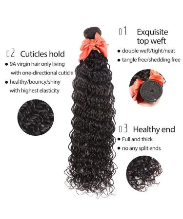 Water Wave Virgin Human Hair Bundles with Frontal - Brazilian Curly Extensions Natural Color 20 22 24+18 - Buy Online on GoSupps.com