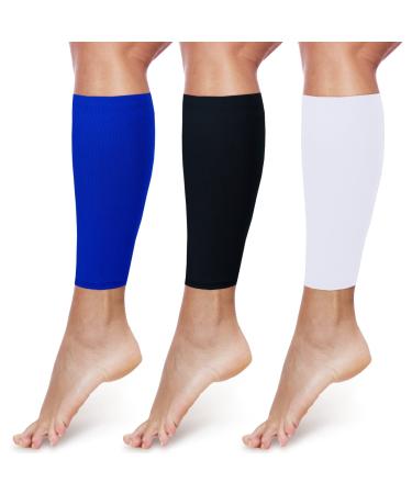 3 Pairs Football Leg Sleeve for Men Calf Compression Football Sleeve Soccer Leg Sleeve for Adult Youth Women Athletes (Black, White, Blue,Medium) Medium Black, White, Blue