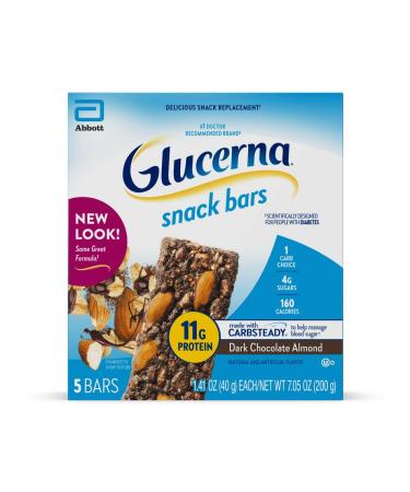 Glucerna Snack Bars, To Help Manage Blood Sugar, Diabetes Snack Replacement, Dark Chocolate Almond, 1.41-oz bar, 20 Count