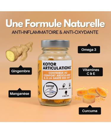 KOTOR JOINTS | Relieves Joint Pain | Cartilage Health & Bone Health | Turmeric + Ginger + Omega 3 + Vitamins C & E + Manganese | 60 Capsules | Natural Active | Made in France - Buy Online on GoSupps.com