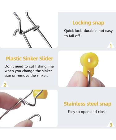 40Pcs Stainless Steel Fishing Line Sinker Slides Catfishing Rig with Duo Lock Snaps - Heavy Duty Slider Swivel Snap Kit in Yellow | Fishing Tackle - Buy Online on GoSupps.com