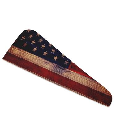 Wood Texture Flag USA Microfiber Hair Towel Wrap for Women 10 Inch X 26 Inch Super Absorbent Hair Turban with Button