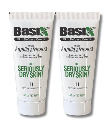 Basix Skin Defence Repair Cream (Twin Pack) Kigelia African Sausage Tree Soothes Eczema Psoriasis Dermatitis Acne Natural Ingredients for Dry Itchy Skin Lemon Ginger Plum Rosemary Vitamin E Rose Aloe
