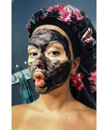 Extra Large Satin Bonnet for Curly Hair - Long Silk Sleeping Cap for Natural Frizzy Hair | Black Rose Flower Design - Buy Online on GoSupps.com