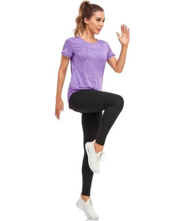 Abrooical Women's Short Sleeve Workout Shirt - Crewneck Sports Yoga Running Tee - Large Purple - Buy Online on GoSupps.com