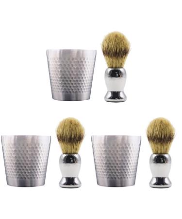 Beaupretty 3 sentences beard brush set men soap shell bearing wash soap mustache razor set men razor men's beard razor bare razor brush tool shampoo man face stainless steel 304 7.8x7.2cmx3pcs silver x 3 pcs