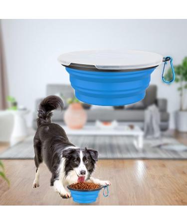 Foldable Travel Dog Bowls - 2 Pack with Lids & Hooks | Safe Silicone Feeding Bowls for Dogs & Cats | 1000ml Blue & Black for Hiking & Camping - Buy Online on GoSupps.com