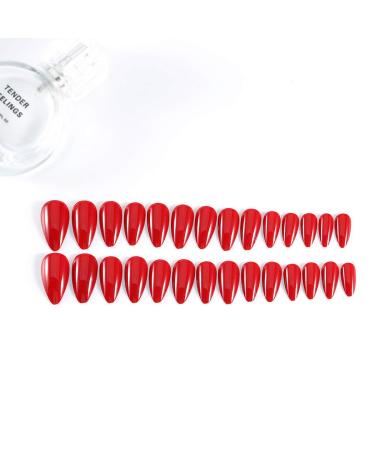 AZZORI Almond Shape Red Press on Nails - 24Pcs Medium Length Glossy False Nails for Women - Buy Online on GoSupps.com