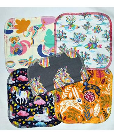 2 Ply Printed Flannel 8x8 Inches Set of 5 Little Wipes Whimsical Animals