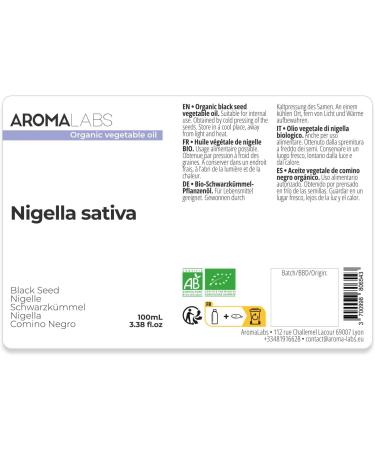 Aroma Labs - Organic Nigella - Virgin and AB Certified Vegetable Oil - 100 mL - Buy Online on GoSupps.com