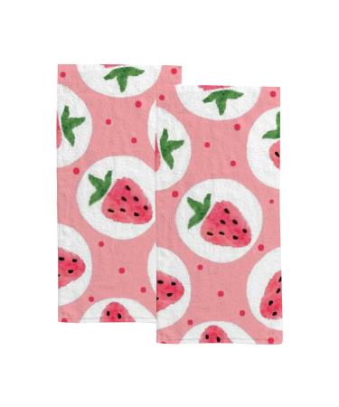 Hands Towels of 2 Piece for Bathroom Strawberry Soft Towel Set Highly Absorbent Fingertip Towels for Children and Adults