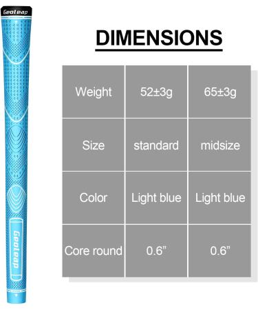 Geoleap Glory-T Rubber Golf Grips Set of 13 - Soft Feel, Anti-Slip, Thumb Pattern - Standard/Midsize, 6 Color Options - Comfortable Hybrid Club Grips (Light Blue) - Buy Online on GoSupps.com
