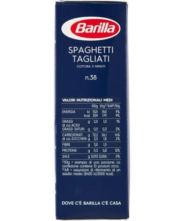  Italian Gourmet E.R. Barilla Spaghetti Tagliati No. 38 100% Italian Durum Wheat Semolina Pasta 500g + Tomato Pulp Italian Gourmet Tomato Pulp 400g Box - Buy Online on GoSupps.com