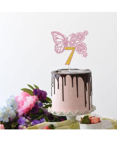 Tenhaisi Pink & Gold 3D Butterfly Flower Sign 7 Cake Topper - Happy 7th Birthday/Anniversary Party Decoration 3D Cake Topper- Girls 7th Birthday Party Supplies - Buy Online on GoSupps.com
