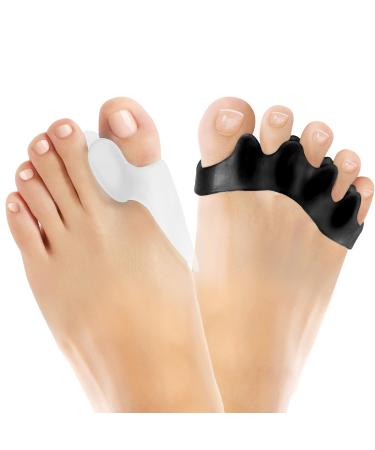 2 pairs of toe spreader silicone and 2 pairs of hallux valgus toe spreader for overlapping toes toe spreader for all toes mitigated foot pain (black and white)