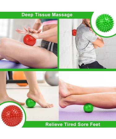 Uraqt Fascia Ball Set - Small Hedgehog Massage Balls for Muscle Tension Relief | Green & Red Knobbed Massage Balls for Feet Back Neck Hands - Buy Online on GoSupps.com