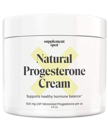 Supplement Spot Natural Progesterone Cream for Women  Micronized Bioidentical USP Progesterone Cream from Wild Yam for Menopause Relief & Mood Balance (4 oz.)